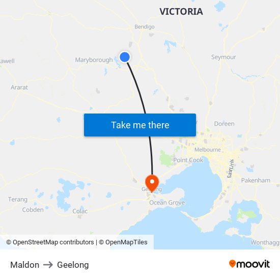 Maldon to Geelong map