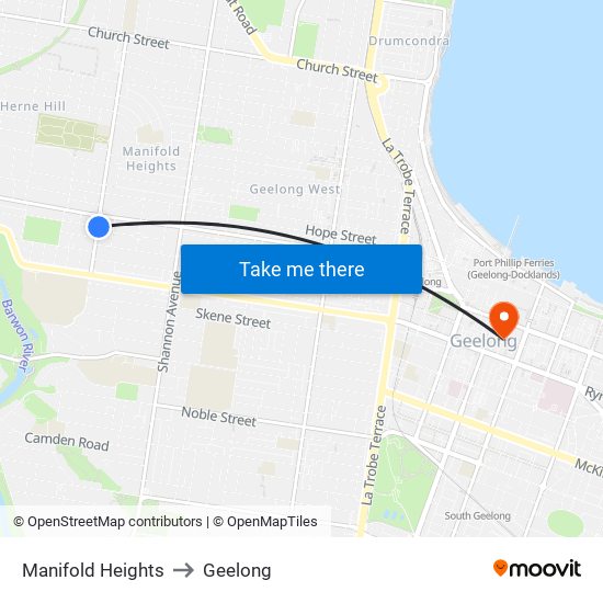 Manifold Heights to Geelong map