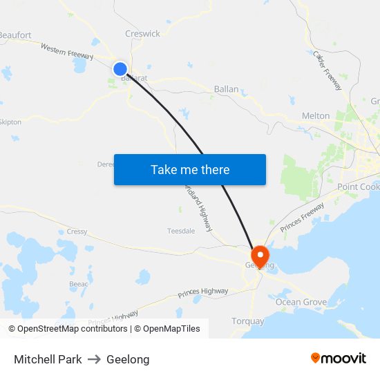 Mitchell Park to Geelong map