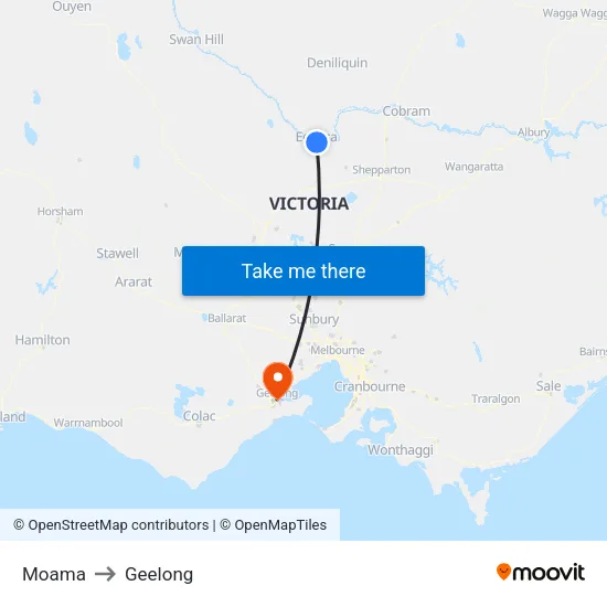 Moama to Geelong map