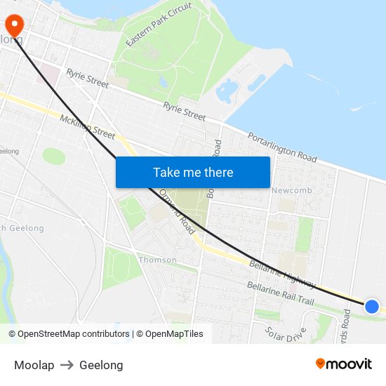 Moolap to Geelong map