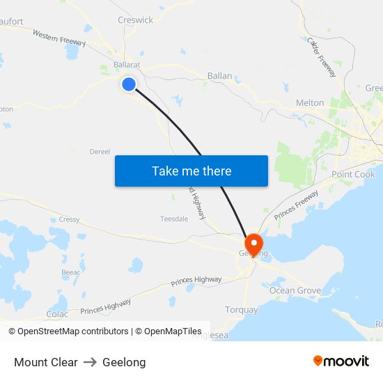 Mount Clear to Geelong map