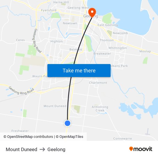 Mount Duneed to Geelong map