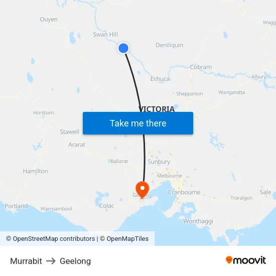 Murrabit to Geelong map