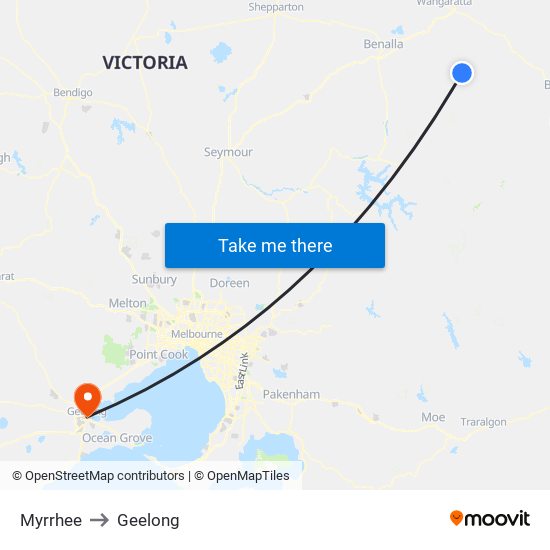 Myrrhee to Geelong map