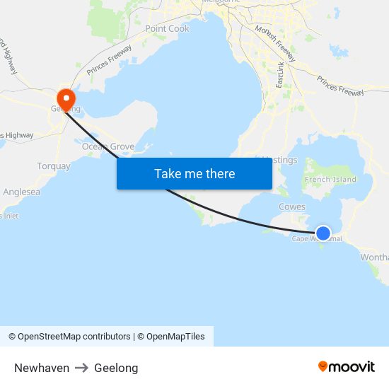 Newhaven to Geelong map