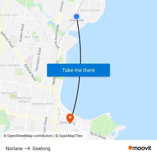 Norlane to Geelong map