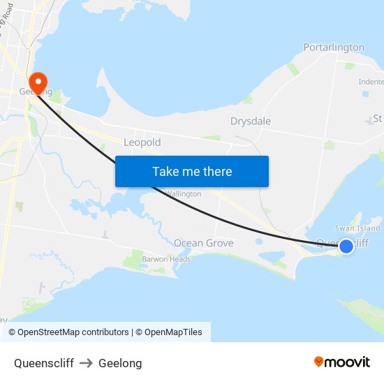 Queenscliff to Geelong map