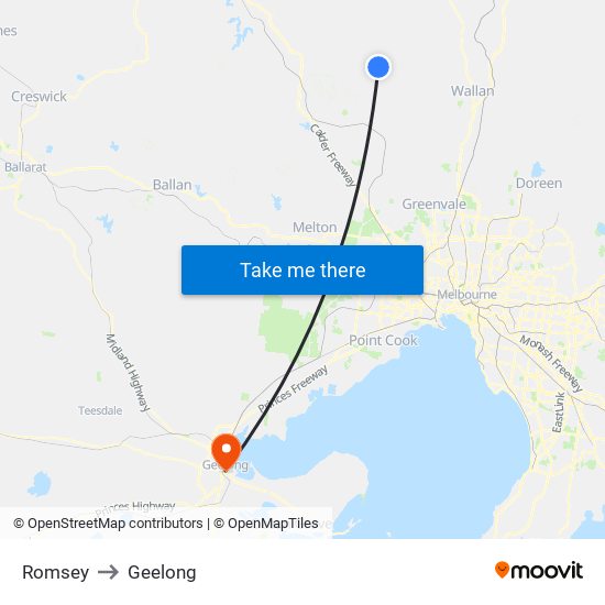 Romsey to Geelong map