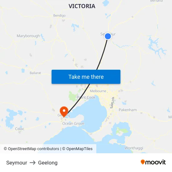 Seymour to Geelong map