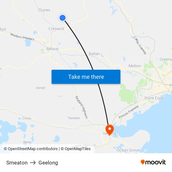 Smeaton to Geelong map