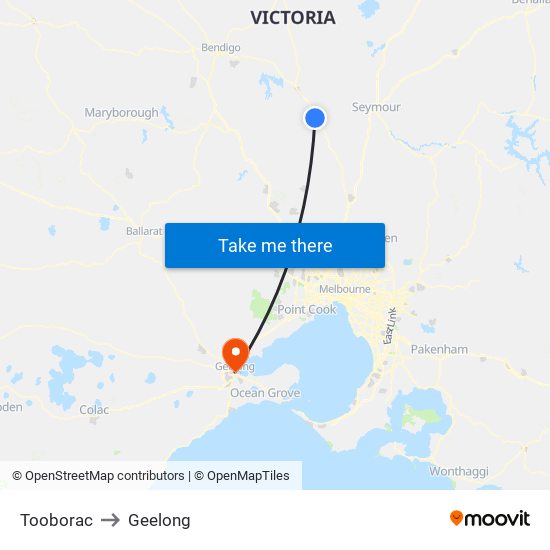 Tooborac to Geelong map