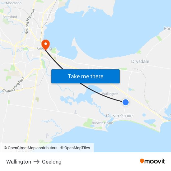 Wallington to Geelong map