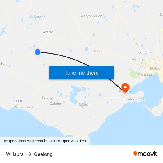 Willaura to Geelong map