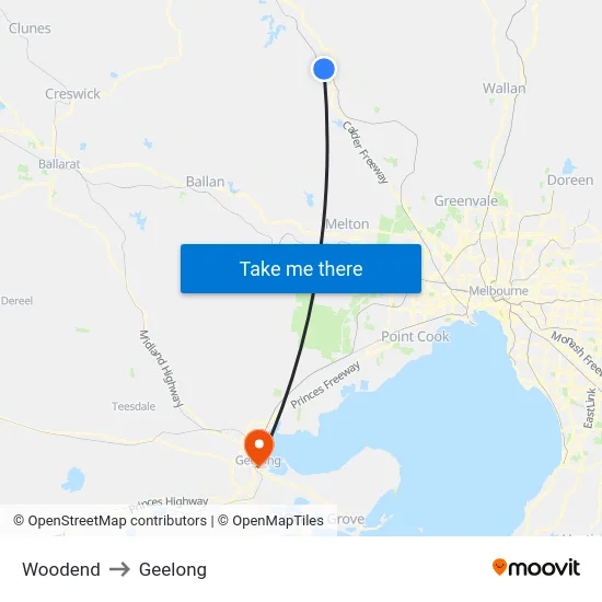 Woodend to Geelong map