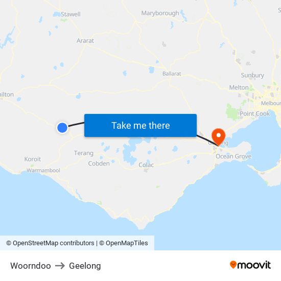 Woorndoo to Geelong map