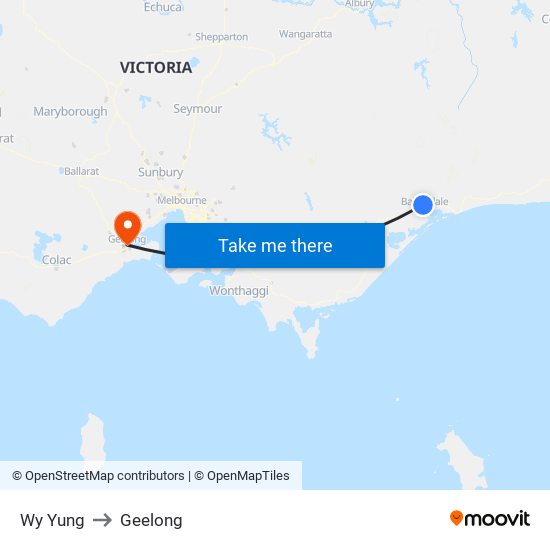 Wy Yung to Geelong map
