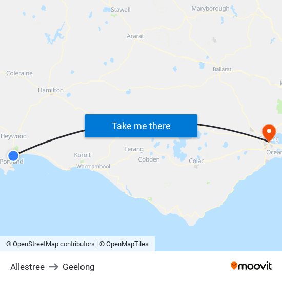 Allestree to Geelong map