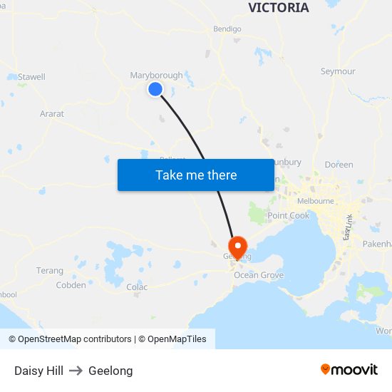 Daisy Hill to Geelong map