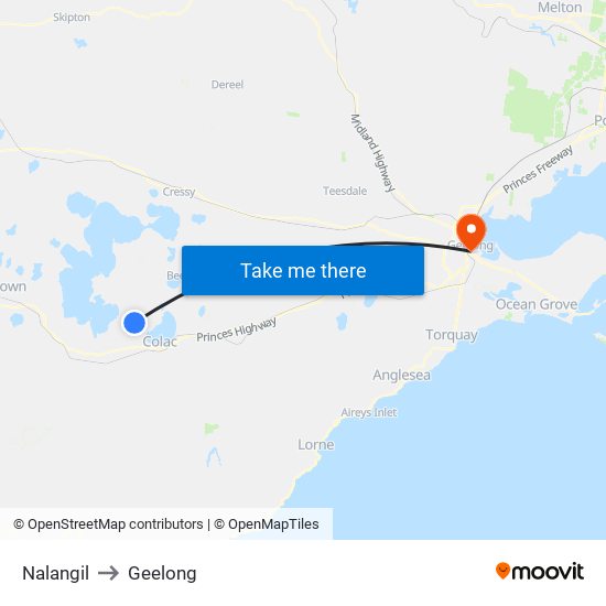 Nalangil to Geelong map