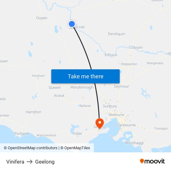 Vinifera to Geelong map