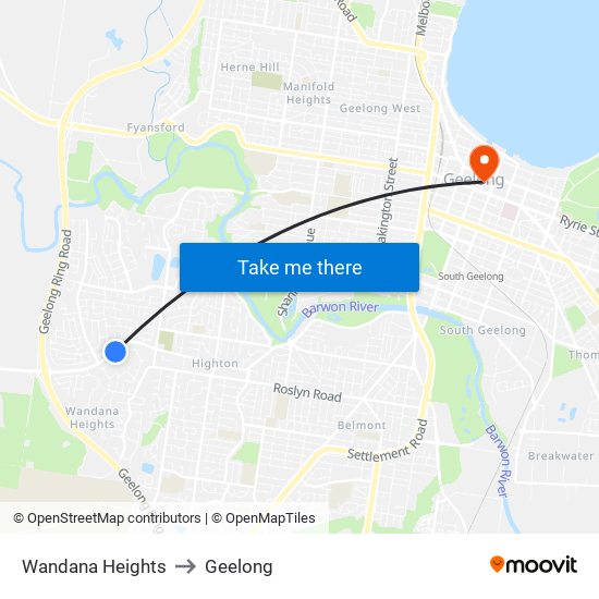 Wandana Heights to Geelong map