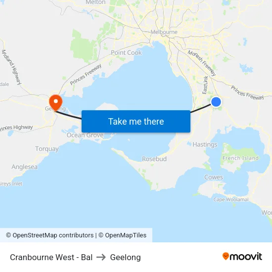 Cranbourne West - Bal to Geelong map