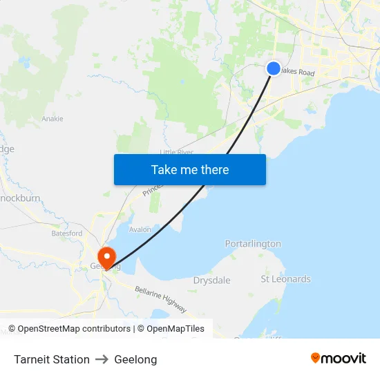 Tarneit Station to Geelong map
