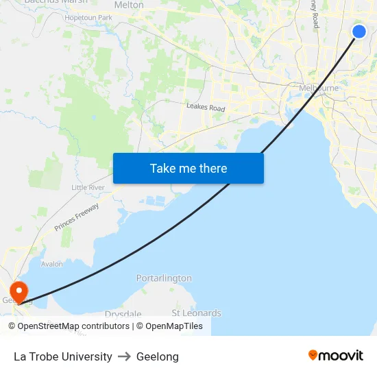 La Trobe University to Geelong map