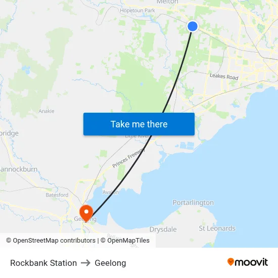 Rockbank Station to Geelong map
