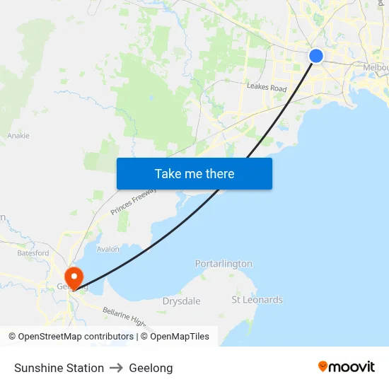 Sunshine Station to Geelong map