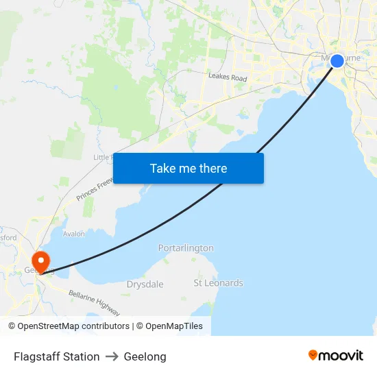 Flagstaff Station to Geelong map