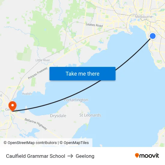 Caulfield Grammar School to Geelong map