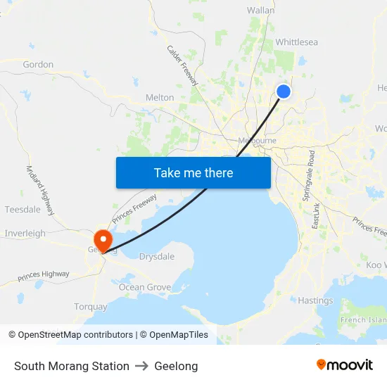 South Morang Station to Geelong map