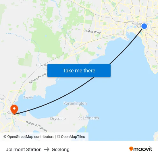 Jolimont Station to Geelong map