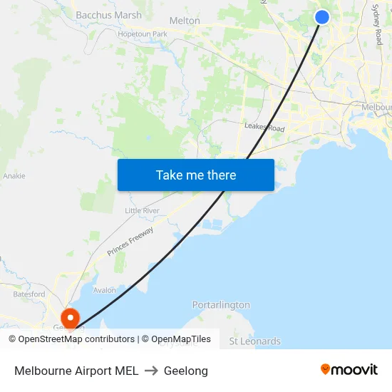 Melbourne Airport MEL to Geelong map
