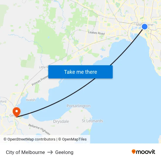 City of Melbourne to Geelong map