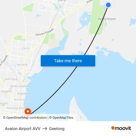 Avalon Airport AVV to Geelong map