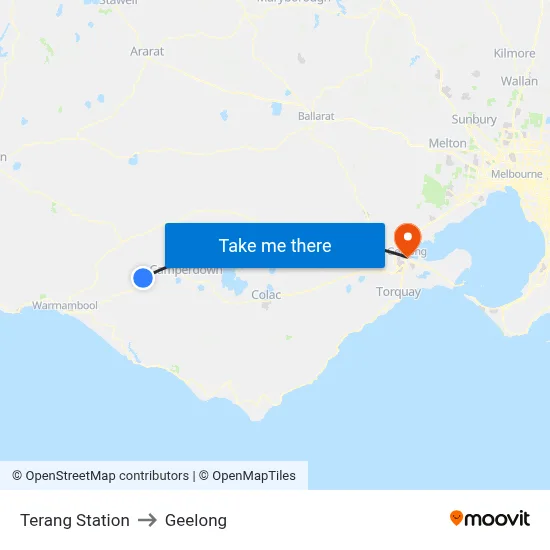 Terang Station to Geelong map
