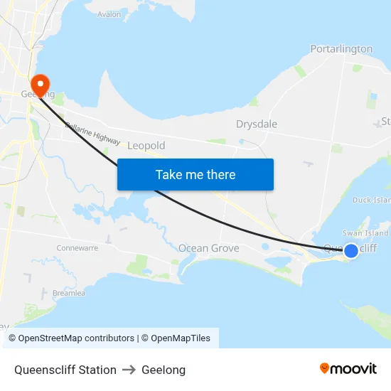 Queenscliff Station to Geelong map
