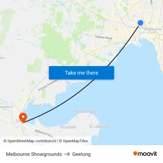 Melbourne Showgrounds to Geelong map