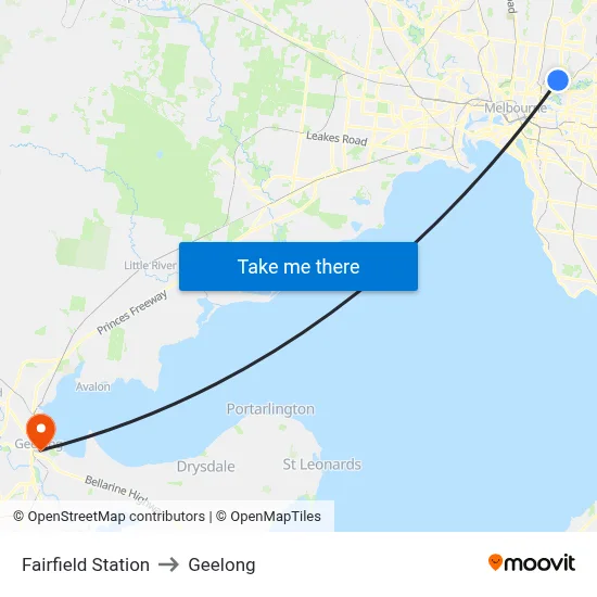 Fairfield Station to Geelong map