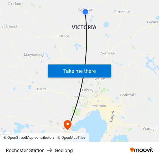 Rochester Station to Geelong map