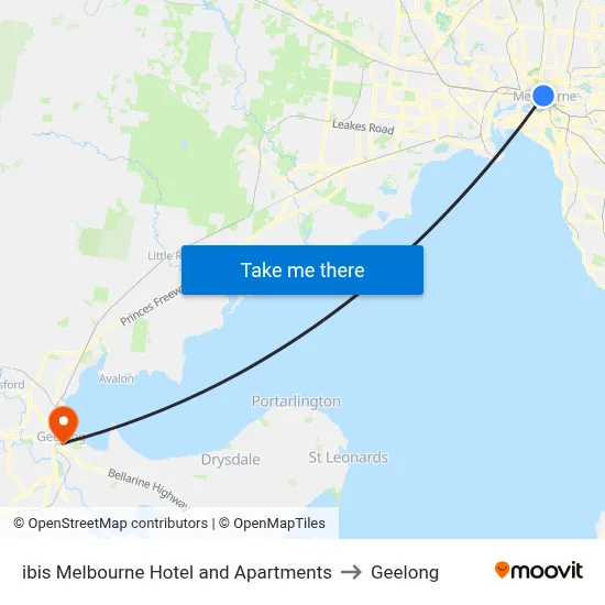 ibis Melbourne Hotel and Apartments to Geelong map