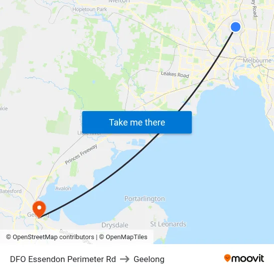 DFO Essendon Perimeter Rd to Geelong map