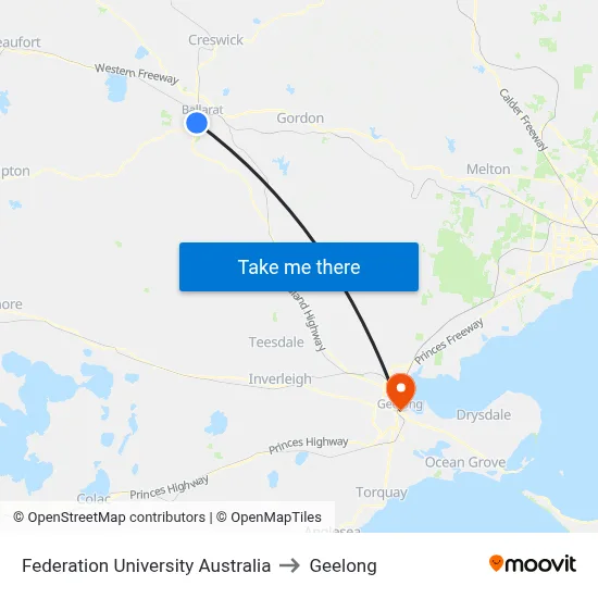 Federation University Australia to Geelong map