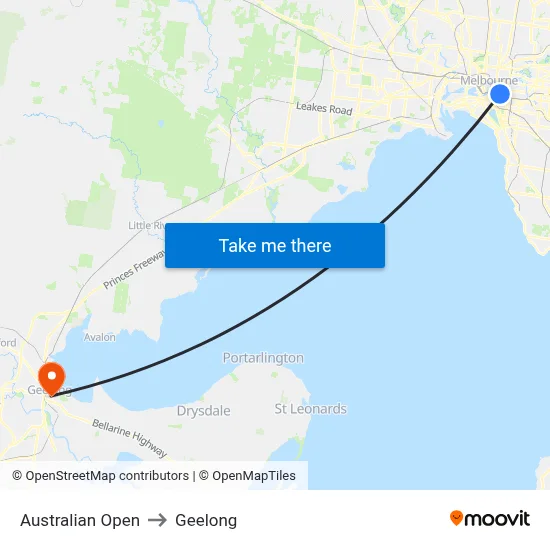 Australian Open to Geelong map
