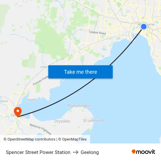 Spencer Street Power Station to Geelong map