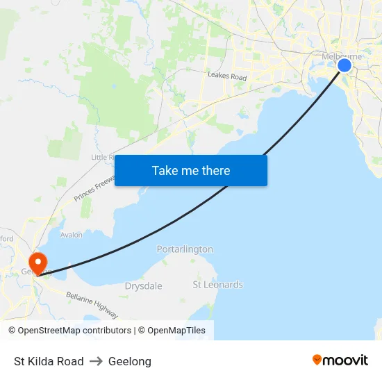 St Kilda Road to Geelong map