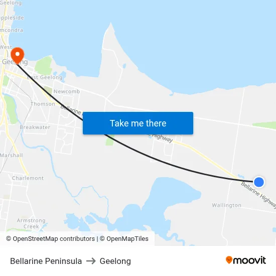 Bellarine Peninsula to Geelong map